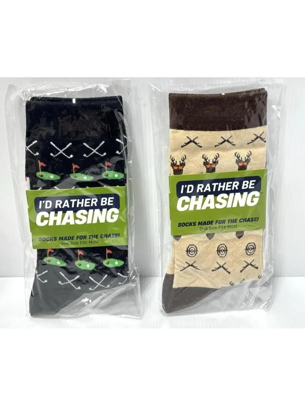 “I'd Rather Be Chasing” Socks 2pc Golf & Hunting Socks Patterns Brand New 2 Pair